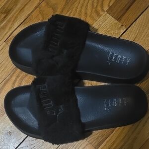 Puma Black Fuzzy Slides